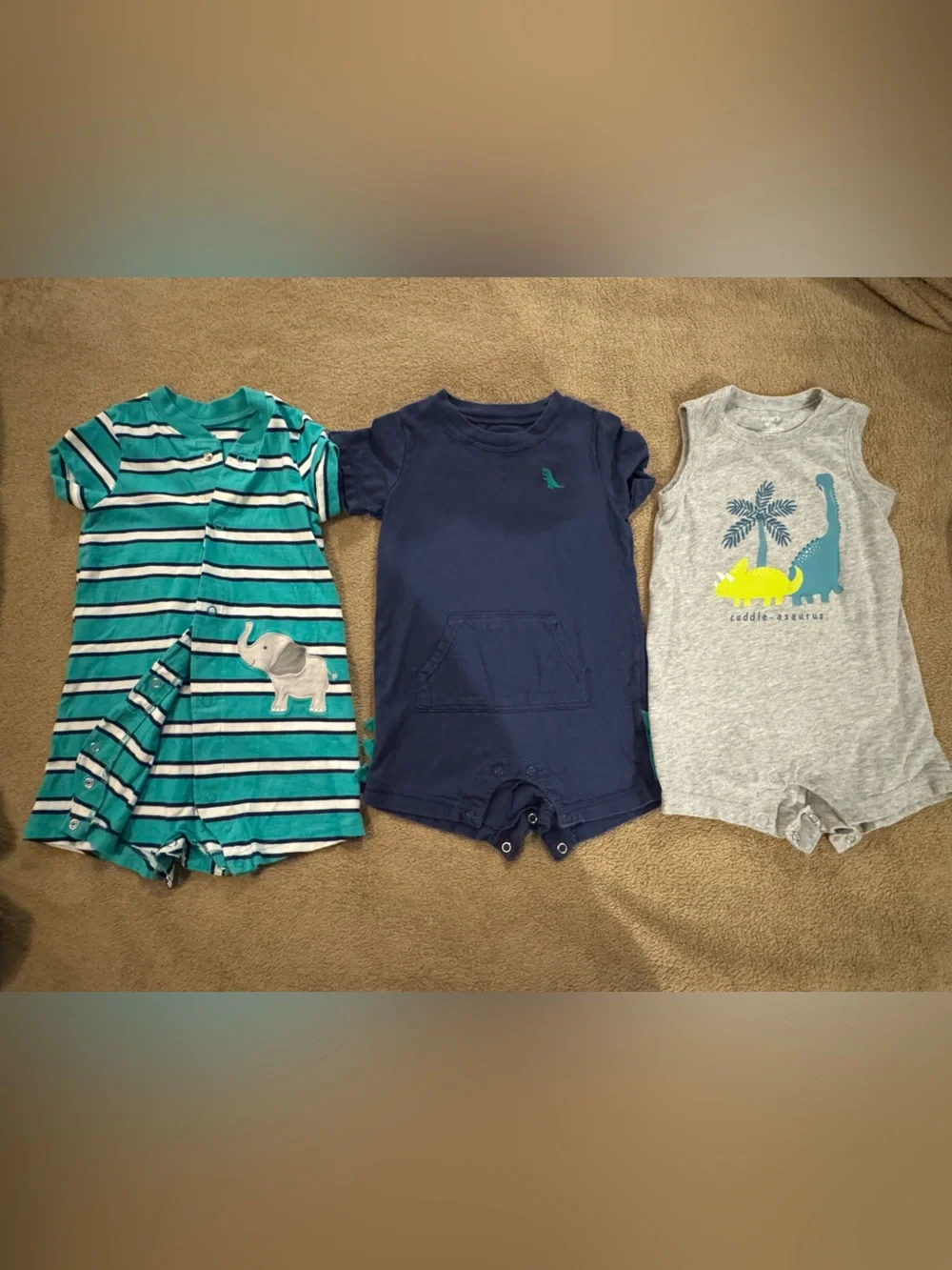 Carter’s Baby Boy Romper Bundle | 3 One-Piece Outfits | 18M